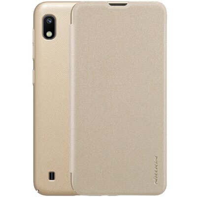 Nillkin Sparkle műanyag hátlapvédő telefontok (mikroszálas bőr flip, oldalra nyíló) Arany [Samsung Galaxy A10 (SM-A105F)]