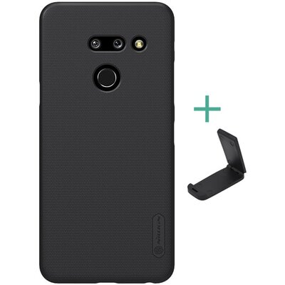Nillkin Super Frosted műanyag hátlapvédő telefontok (gumírozott, érdes felület + asztali tartó) Fekete [LG G8 ThinQ (G820Q)]