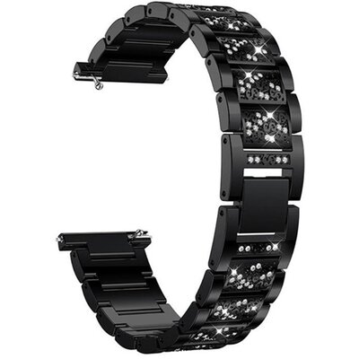 Pótszíj (fém, strasszkő, 22 mm) FEKETE Huawei Watch GT / Honor Watch Magic / Samsung Gear S2 SM-R720