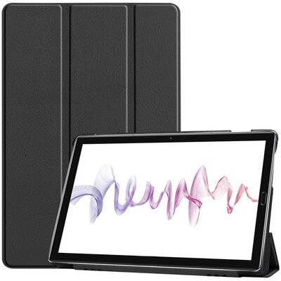 Tablet védőtok álló, bőr (aktív flip, oldalra nyíló, TRIFOLD asztali tartó funkció), Fekete [Huawei MediaPad M6 10.8 LTE, Huawei MediaPad M6 10.8 WIFI]