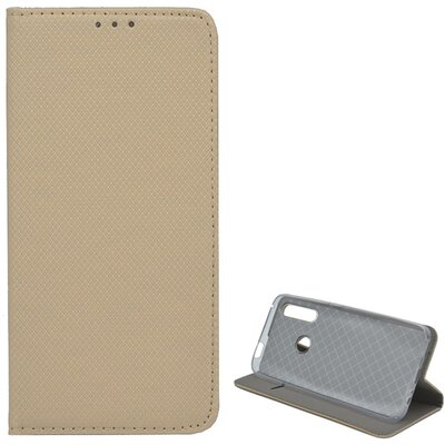 Telefontok álló, bőr hatású (flip, oldalra nyíló, asztali tartó funkció, rombuszminta) Arany [Huawei P Smart Z]