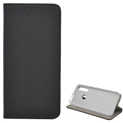 Telefontok álló, bőr hatású (flip, oldalra nyíló, asztali tartó funkció, rombuszminta) Fekete [Huawei P Smart Z]