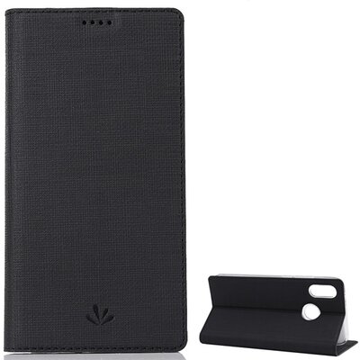VILI DMX telefontok álló, bőr hatású (flip, oldalra nyíló, asztali tartó funkció, textil hatás) Fekete [Honor 8X (Huawei View 10 Lite)]