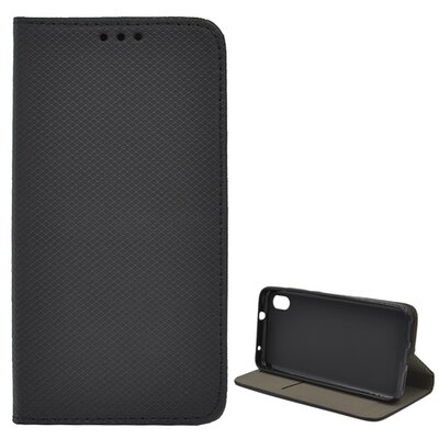 Telefontok álló, bőr hatású (flip, oldalra nyíló, asztali tartó funkció, rombuszminta) Fekete [Xiaomi Redmi 7A]
