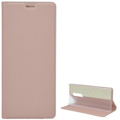 Telefontok álló, bőr hatású (flip, oldalra nyíló, asztali tartó funkció) RoseGold [Sony Xperia 1]