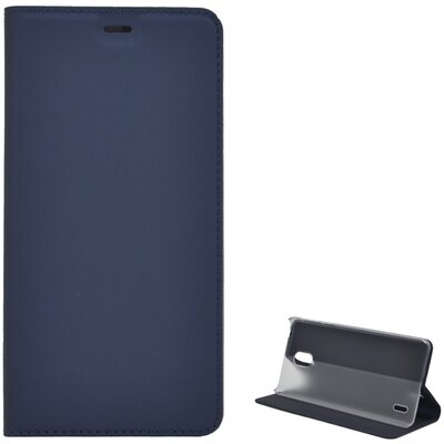 Telefontok álló, bőr hatású (flip, oldalra nyíló, asztali tartó funkció) Sötétkék [Nokia 1+ Plus]