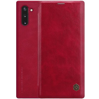 Nillkin Qin telefontok álló, bőr hatású (flip, oldalra nyíló, bankkártya tartó) Piros [Samsung Galaxy Note 10 (SM-N970F)]