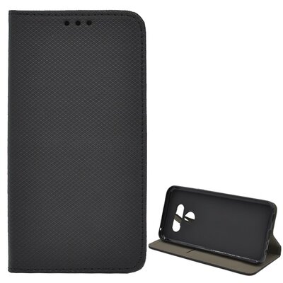 Telefontok álló, bőr hatású (flip, oldalra nyíló, asztali tartó funkció, rombuszminta) Fekete [LG K50 (LMX520), LG Q60 (LMX525)]