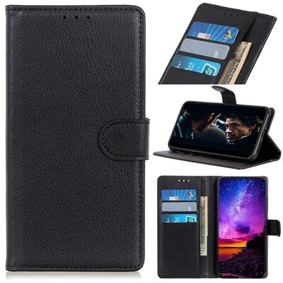 Telefontok álló, bőr hatású (flip, oldalra nyíló, asztali tartó funkció, prémium) Fekete [Samsung Galaxy Note 10+ Plus (SM-N975F)]
