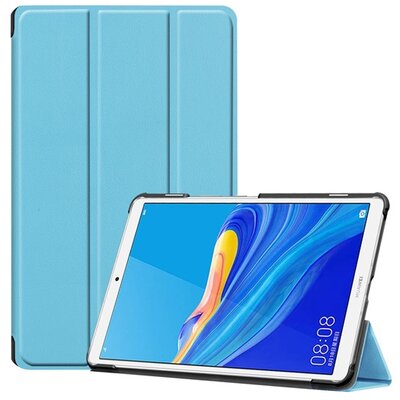 Tablet védőtok álló, bőr (aktív flip, oldalra nyíló, TRIFOLD asztali tartó funkció), Világoskék [Huawei MediaPad M6 8.4 LTE, Huawei MediaPad M6 8.4 WIFI]