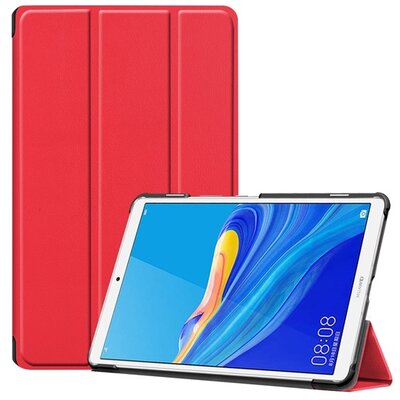 Tablet védőtok álló, bőr (aktív flip, oldalra nyíló, TRIFOLD asztali tartó funkció) PIROS [Huawei MediaPad M6 8.4 LTE, Huawei MediaPad M6 8.4 WIFI]