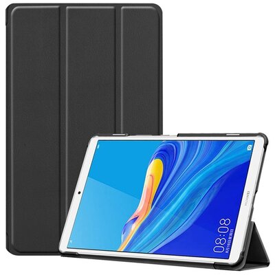 Tablet védőtok álló, bőr (aktív flip, oldalra nyíló, TRIFOLD asztali tartó funkció), Fekete [Huawei MediaPad M6 8.4 LTE, Huawei MediaPad M6 8.4 WIFI]