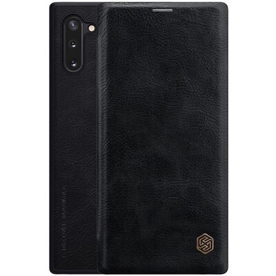 Nillkin Qin telefontok álló, bőr hatású (flip, oldalra nyíló, bankkártya tartó) Fekete [Samsung Galaxy Note 10 (SM-N970F)]