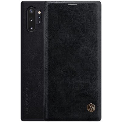 Nillkin Qin telefontok álló, bőr hatású (flip, oldalra nyíló, bankkártya tartó) Fekete [Samsung Galaxy Note 10+ Plus (SM-N975F)]