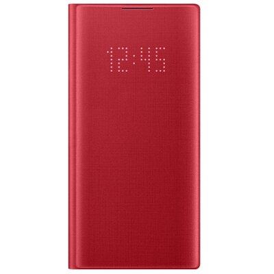 SAMSUNG EF-NN970PREGWW telefontok álló (aktív flip, oldalra nyíló, bankkártya tartó, LED kijelző, textil minta) Piros [Samsung Galaxy Note 10 (SM-N970F)]