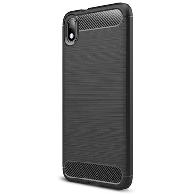 Szilikon hátlapvédő telefontok (közepesen ütésálló, légpárnás sarok, szálcsiszolt, karbonminta) Fekete [Xiaomi Redmi 7A]