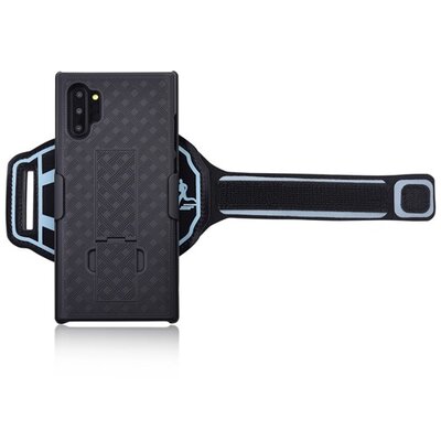 Műanyag hátlapvédő telefontok (karpánt, sportoláshoz, kitámasztó) Fekete [Samsung Galaxy Note 10 (SM-N970F)]