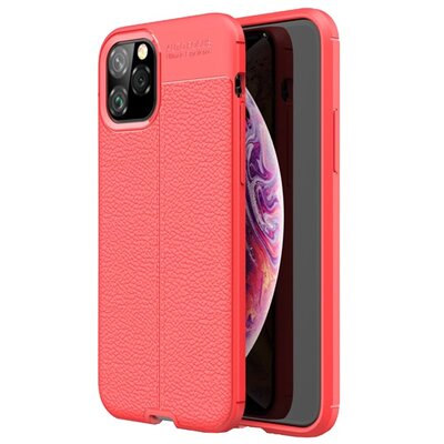 Szilikon hátlapvédő telefontok (közepesen ütésálló, bőrhatás, varrás minta) Piros [Apple iPhone 11 Pro]
