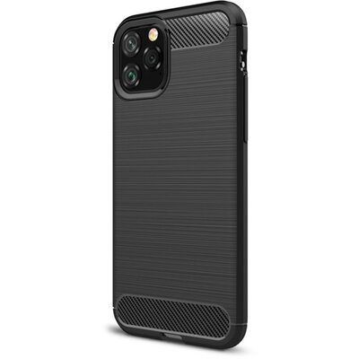 Szilikon hátlapvédő telefontok (közepesen ütésálló, légpárnás sarok, szálcsiszolt, karbonminta) Fekete [Apple iPhone 11 Pro]