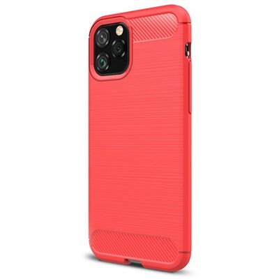 Szilikon hátlapvédő telefontok (közepesen ütésálló, légpárnás sarok, szálcsiszolt, karbonminta) Piros [Apple iPhone 11 Pro]