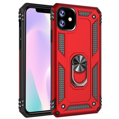 Defender műanyag hátlapvédő telefontok (közepesen ütésálló, szilikon belső, telefontartó gyűrű, beépített fémlemez) Piros [Apple iPhone 11 Pro]