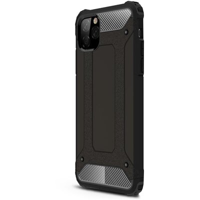 Defender műanyag hátlapvédő telefontok (közepesen ütésálló, légpárnás sarok, szilikon belső, fémhatás) Fekete [Apple iPhone 11 Pro Max]