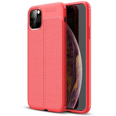 Szilikon hátlapvédő telefontok (közepesen ütésálló, bőr hatású, varrás minta) Piros [Apple iPhone 11 Pro Max]