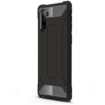 Defender műanyag hátlapvédő telefontok (közepesen ütésálló, légpárnás sarok, szilikon belső, fémhatás) Fekete [Samsung Galaxy Note 10 (SM-N970F)]