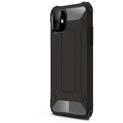 Defender műanyag hátlapvédő telefontok (közepesen ütésálló, légpárnás sarok, szilikon belső, fémhatás) Fekete [Apple iPhone 11]