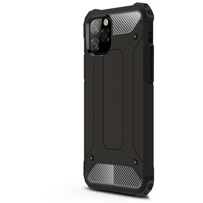Defender műanyag hátlapvédő telefontok (közepesen ütésálló, légpárnás sarok, szilikon belső, fémhatás) Fekete [Apple iPhone 11 Pro]