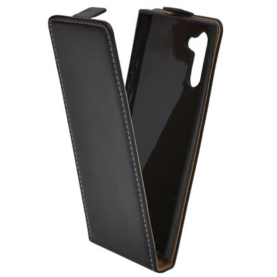 Telefontok álló, bőr hatású (flip, lefelé nyíló, szilikon tartó) Fekete [Samsung Galaxy Note 10 (SM-N970F)]