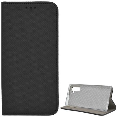 Telefontok álló, bőr hatású (flip, oldalra nyíló, asztali tartó funkció, rombusz minta) Fekete [Samsung Galaxy Note 10 (SM-N970F)]