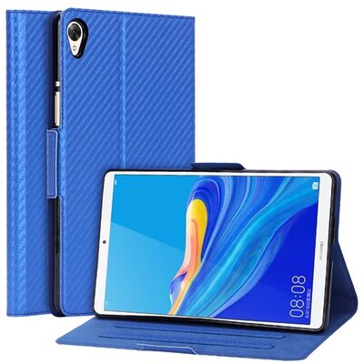 Tablet védőtok álló, bőr hatású (FLIP, oldalra nyíló, asztali tartó funkció, karbon minta), Kék [Huawei MediaPad M6 8.4 LTE, Huawei MediaPad M6 8.4 WIFI]