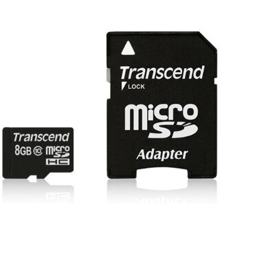 Transcend Micro SDHC 8GB Class 10 memóriakártya + adapter ( 20MB/s / Full HD )