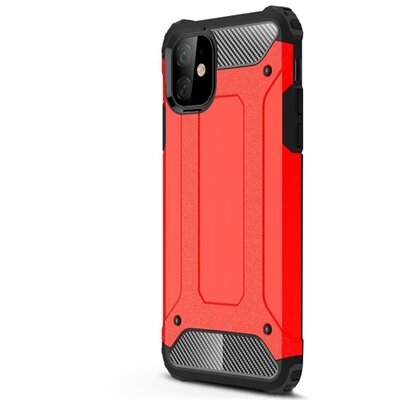 Defender műanyag hátlapvédő telefontok (közepesen ütésálló, légpárnás sarok, szilikon belső, fémhatás) Piros [Apple iPhone 11]