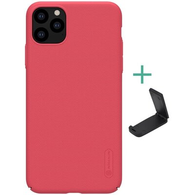 Nillkin Super Frosted műanyag hátlapvédő telefontok (gumírozott, érdes felület + asztali tartó) Piros [Apple iPhone 11 Pro Max]