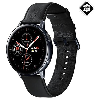 SAMSUNG Galaxy Watch Active 2 (SM-R820NSKA) okosóra (44 mm, acél, valódi bőr szíj) FEKETE
