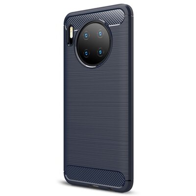 Szilikon hátlapvédő telefontok (közepesen ütésálló, légpárnás sarok, szálcsiszolt, karbon minta) Sötétkék [Huawei Mate 30]