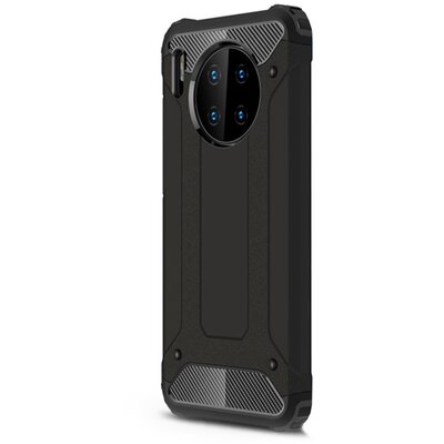 Defender műanyag hátlapvédő telefontok (közepesen ütésálló, légpárnás sarok, szilikon belső, fémhatás) Fekete [Huawei Mate 30]