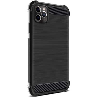 IMAK VEGA szilikon hátlapvédő telefontok (közepesen ütésálló, légpárnás sarok, szálcsiszolt, karbon minta) Fekete [Apple iPhone 11 Pro Max]