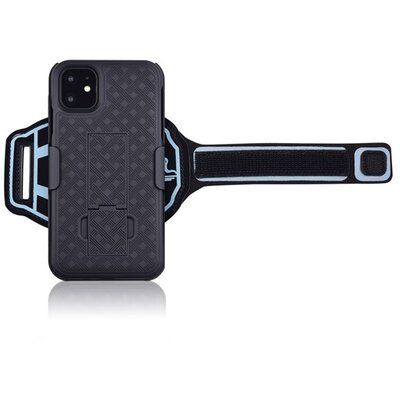 Műanyag hátlapvédő telefontok (ütésálló, karpánt, sportoláshoz, zseb, csíkos) Fekete [Apple iPhone 11 Pro]