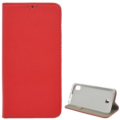 Telefontok álló, bőr hatású (flip, oldalra nyíló, asztali tartó funkció, rombusz minta) Piros [LG K20 2019 (LMX120)]