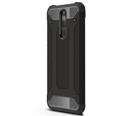 Defender műanyag hátlapvédő telefontok (közepesen ütésálló, légpárnás sarok, szilikon belső, fémhatás) Fekete [Xiaomi Redmi 8A]