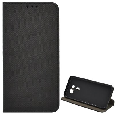 Telefontok álló, bőr hatású (flip, oldalra nyíló, asztali tartó funkció, rombusz minta) Fekete [LG K40S (LMX430)]