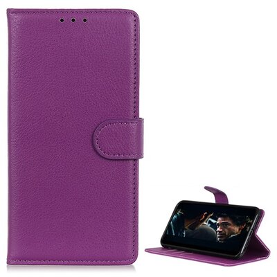 Telefontok álló, bőr hatású (flip, oldalra nyíló, asztali tartó funkció) Lila [Samsung Galaxy A20s (SM-A207F)]