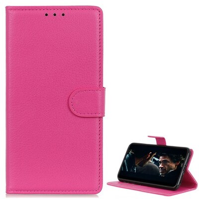 Telefontok álló, bőr hatású (flip, oldalra nyíló, asztali tartó funkció) Rózsaszín [Samsung Galaxy A20s (SM-A207F)]