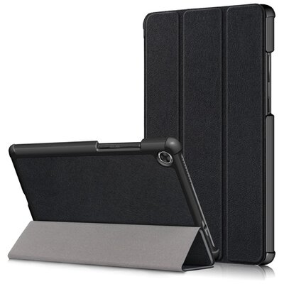 Tablet védőtok álló, bőr hatású (aktív flip, oldalra nyíló, TRIFOLD asztali tartó funkció) FEKETE [Lenovo Tab M8 (TB-8505F)]