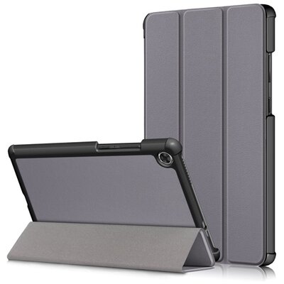 Tablet védőtok álló, bőr hatású (aktív flip, oldalra nyíló, TRIFOLD asztali tartó funkció) SZÜRKE [Lenovo Tab M8 (TB-8505F)]
