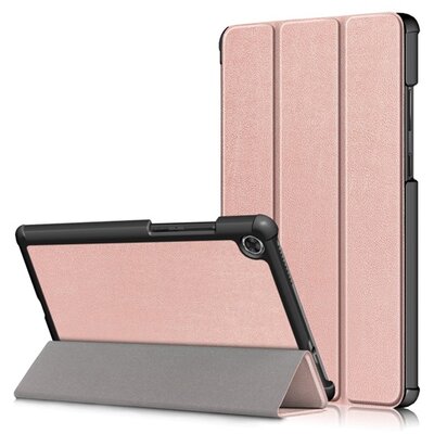 Tablet védőtok álló, bőr hatású (aktív flip, oldalra nyíló, TRIFOLD asztali tartó funkció), Rosegold [Lenovo Tab M8 (TB-8505F)]