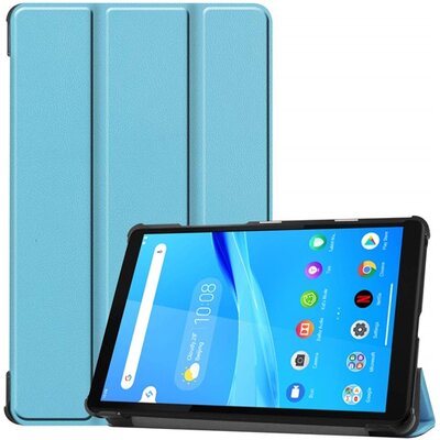 Tablet védőtok álló, bőr hatású (aktív flip, oldalra nyíló, TRIFOLD asztali tartó funkció), Világoskék [Lenovo Tab M8 (TB-8505F)]